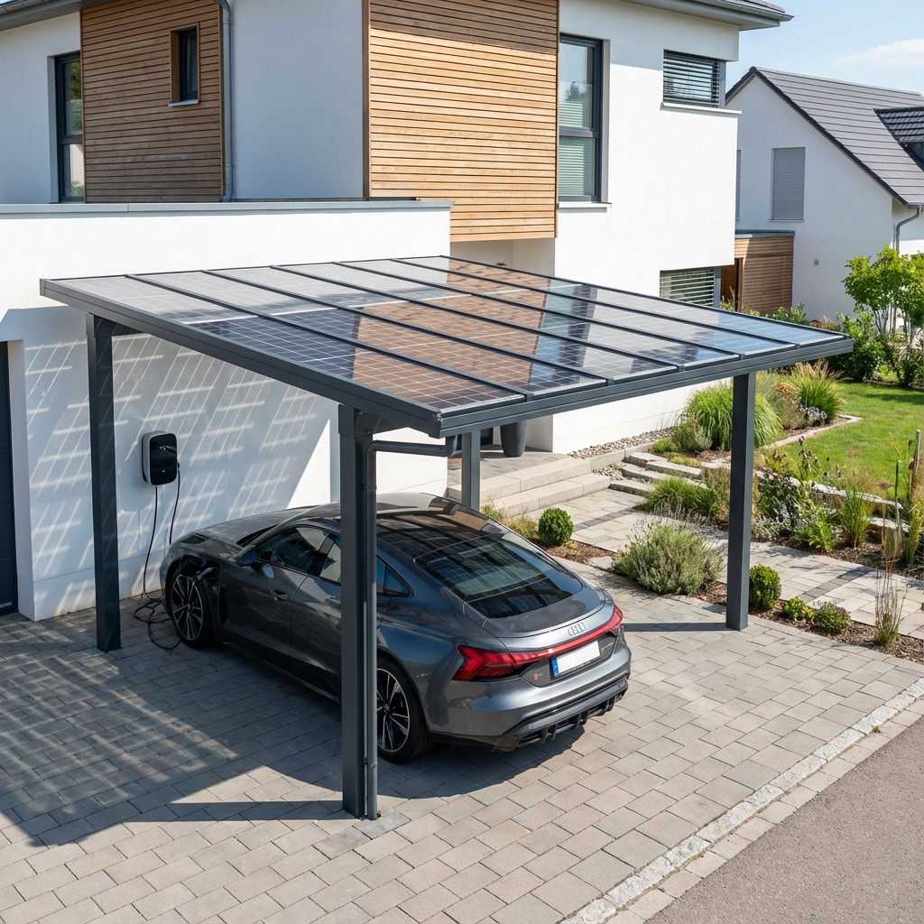 Solar Carport mit integrierter Ladestation